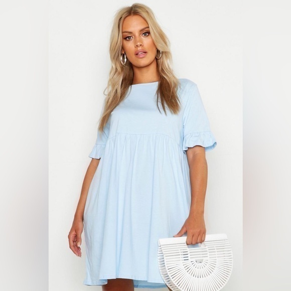 Bohoo Blue Ruffle Cotton Smock Dress size 12 - Picture 1 of 6